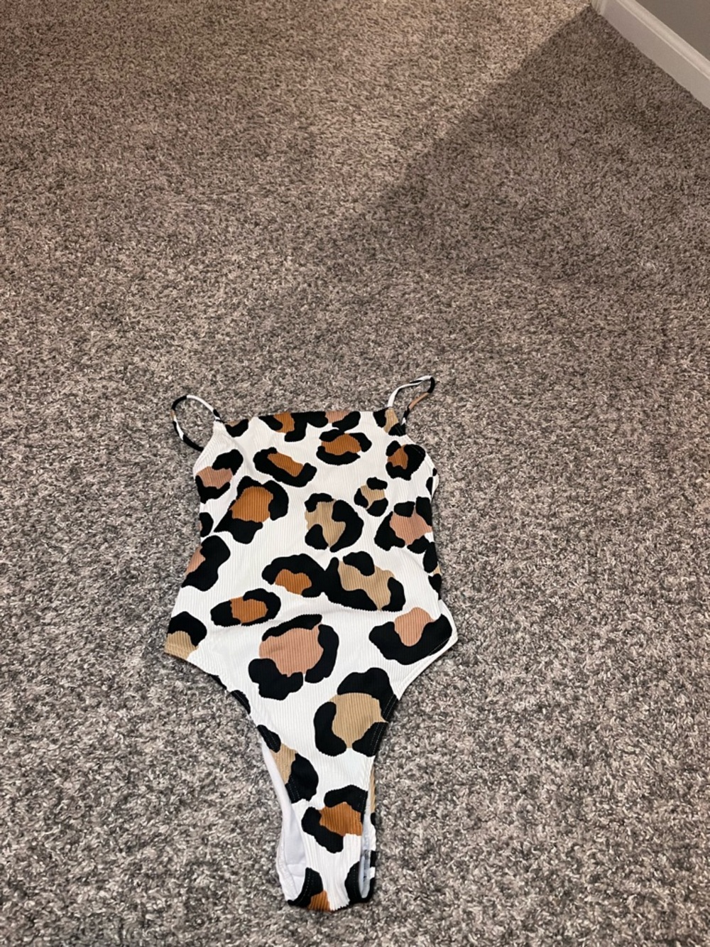 Topshop White Leopard Print One-Piece Swimsuit with Black and Tan Spots